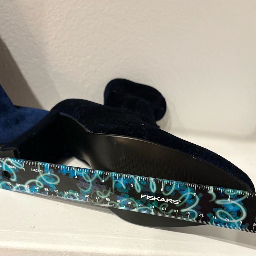 Steve Madden Navy Velvet Block Heel Ankle Boots - Picture 11 of 13